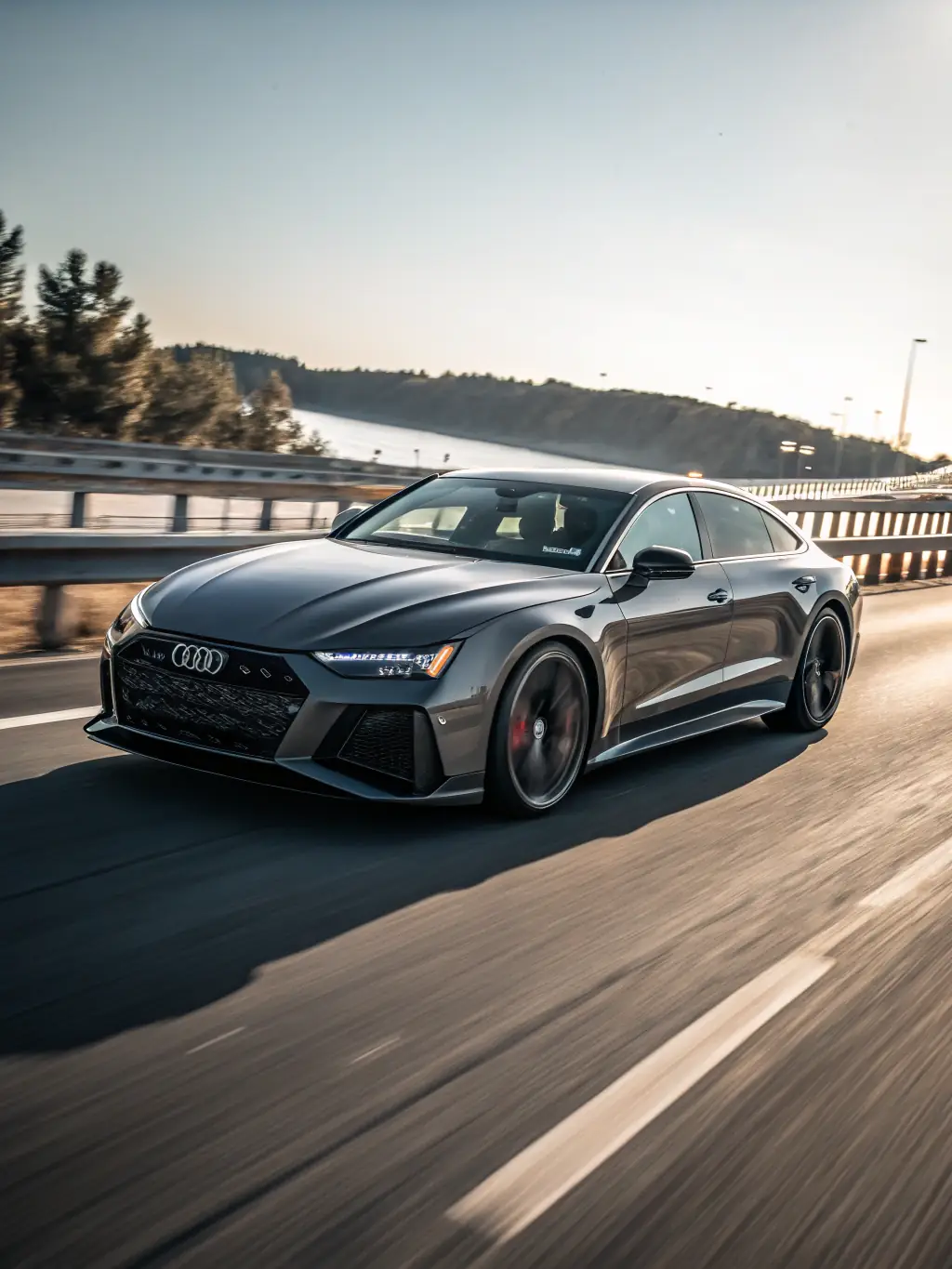 A dynamic shot of a 2020 Audi A4 accelerating on a highway, emphasizing its powerful engine and smooth handling.