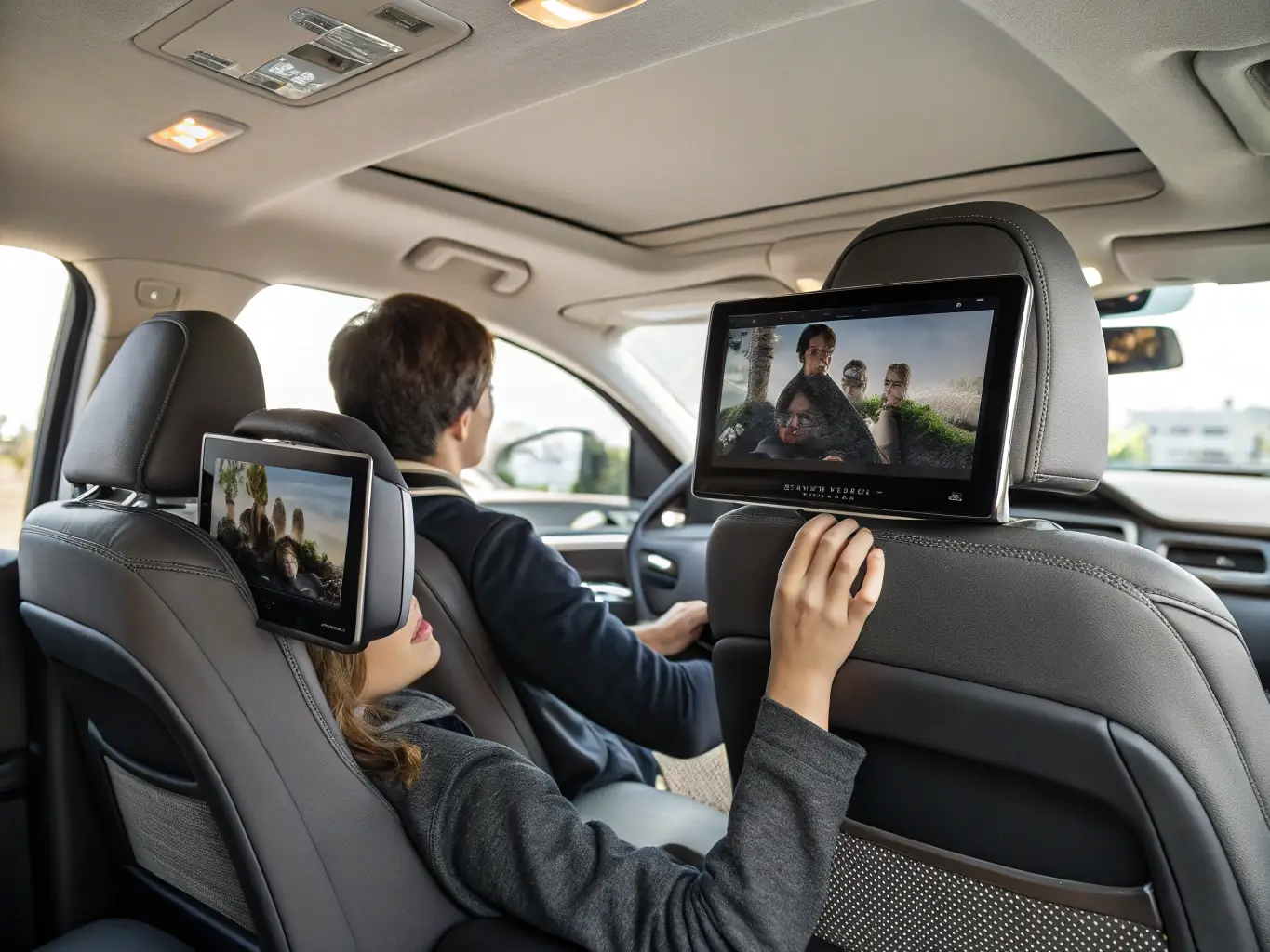 A family car with entertainment features like a touchscreen display, rear-seat entertainment system, and multiple charging ports, keeping passengers entertained on long journeys.